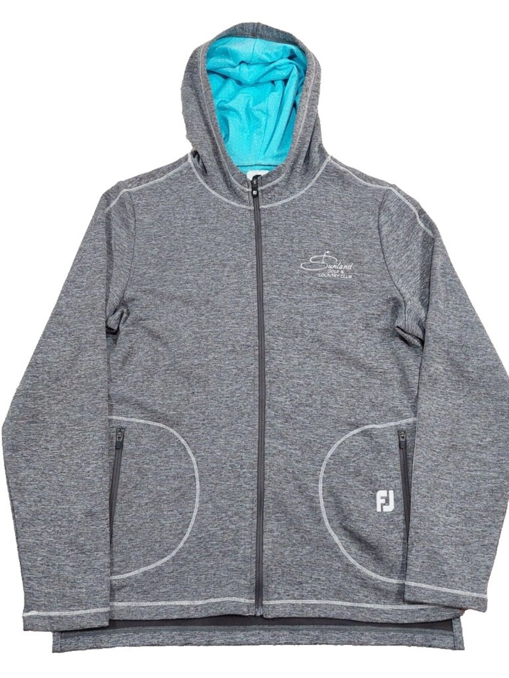 Footjoy FJ Gray Full Zip Active Stretch Hoodie Womens Small, Sunland Golf Club